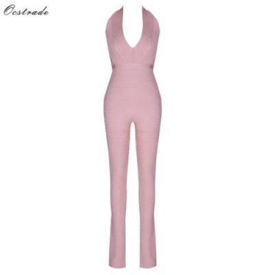 China 2018 new wholesale women fashion quality anti static new arrive naked rayon bandaged overalls jumpsuit kurz for sale