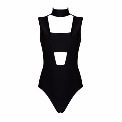 China 2018 Black Anti-Static Halter Promotion Sleeveless One-Piece Cut New Good Quality Bandages Swimwear for sale