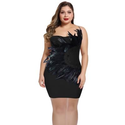 China OEM Anti-Static Strapless Feather Dresses Vestido De Dama Vestido De Dama Dress Ladies Dress Vendors Dress Bandage Plus Size Clothing for sale