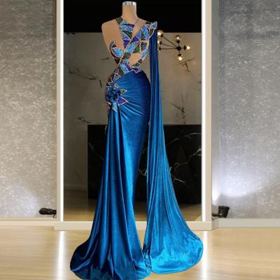 China Breathable Blue Stage Wear One Shoulder Vestidos Largos Runway Dresses Vestidos De Fiesta Largo Quinceanera Dress Ball Gowns Maxi Dress for sale