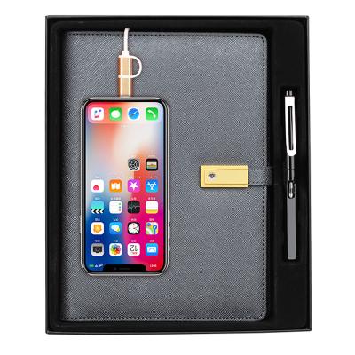 China Hardcover Business Gift Set 8GB 16GB Pages Leather A5 Power Bank Diary PU Hardcover Book 80sheets Usb Filler Notebook for sale