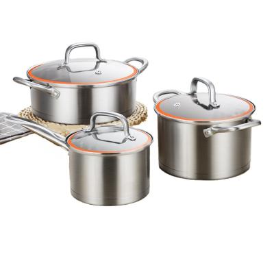 China Factory Direct 304 Milk Pot Viable Cooking Soup Stock Pots 3pieces Set Kitchen Utensil Compound Bottom Pot for sale