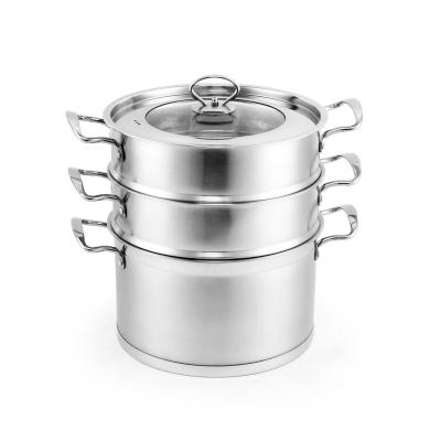 China Sustainable High Quality 2 Layer Stainless Steel Steamer Soup Pot /Optimum Steamer With Glass Lid Double Boiler for sale