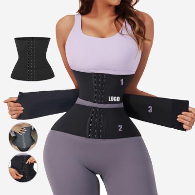 China HEXIN Logo Compression 3 Hooks Antibacterial Custom Shapewear Corset Body Wrap Waist Trainer For Gym Women Slimming Shaper Wrap Waist Trainer for sale