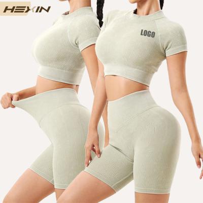 China HEXIN Seamless Workout Sets High Waist Yoga Crop Top Custom Breathable Activewear High Waisted Seamless Workout Sets for sale