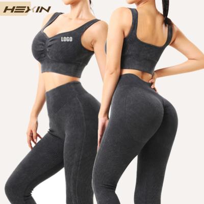 China HEXIN custom butt leggings breathable wholesale yoga crack! crack! Set Seamless Activewear Women Workout Clothes for sale