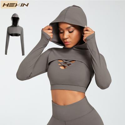 China Shirts & Simple Tops HEXIN Dropshipping Sport Tops Workout Clothes For Women Long Sleeve Women Crop Top Hoodie for sale