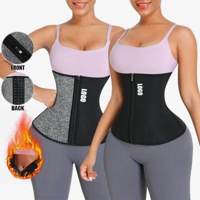 China Breathable Customs 3 Hooks And Zipper Design Neoprene Compression Waist Trainer Wear Corsets Sauna Waist Trainer Belt for sale