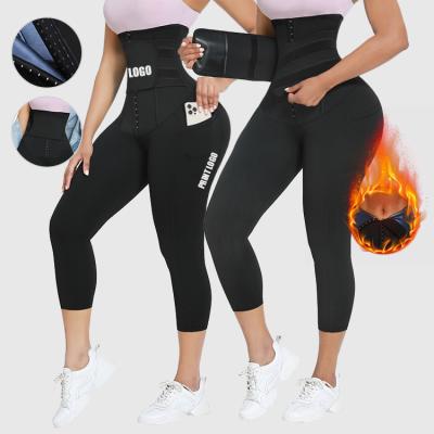 China HEXIN Logo Women Tummy Control Compression Breathable Custom Corset Gaiters Waist Trainer Pants With Pockets for sale