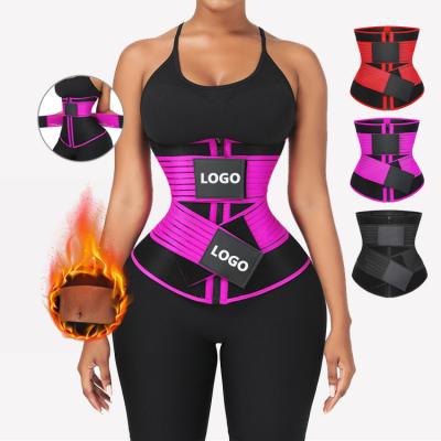 China Custom Breathable HEXIN Logo Compression Double Strap Neoprene Waist Trimmer Sweat Trainer Belt Women Waist Shaper for sale