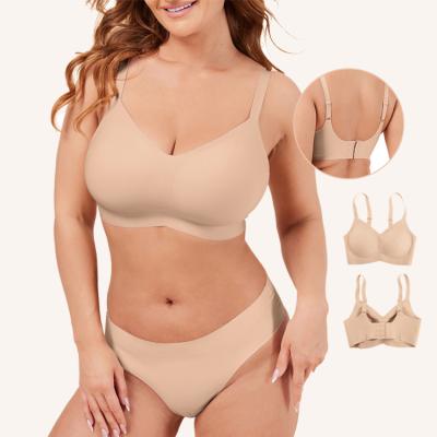 China HEXIN QUICK DRY relieve soft full coverage women underwear bra plus size push up bra and panty seamless set for sale