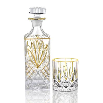 China Wholesale Luxury Glass Empty Clear Gold Line Recyclable Eco-friendly Brandy Wine Bottles Wine Bottle Decanter for sale