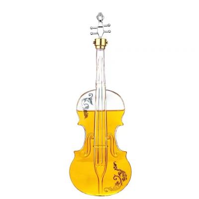 China Fashionable Wholesale Wine Bottle OEM Logo Clear Violin Shape Brandy Vodka Glass Decanter Eco-Friendly Recyclable for sale