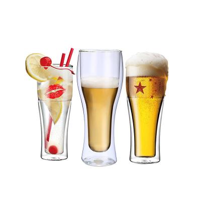 China Custom Clssic Double Wall Wine Cups 300ml 400ml 450ml Beer Glass Mug Beer Glass Logo Custom Drinking Glasses for sale