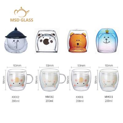 China 7oz Disposable Custom Double Wall Coffee Cup 200ml Borosilicate Glass Coffee Mugs Cute Cartoon Glass Cup 7oz for sale