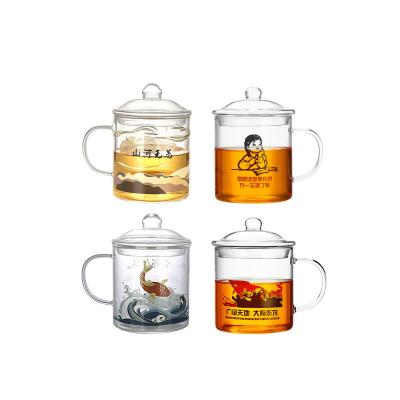 China Borosilicate Glass 500ml Sustainable Water Set Glass Mug 17oz Custom Glass Cup With Lid for sale