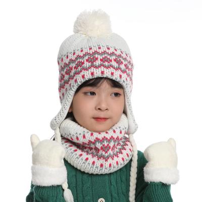 China Character Kids Hat Scarf Gloves Set, Thick Warm Fleece Striped Thermal Winter Knit Beanie Neck Warmer Kids Gloves for Girls Boys Ages 2-4 for sale