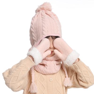 China Picture Winter Hat Scarf Gloves Set Boy Girl Earflap Beanie Fleece Warm Kids Autumn Outdoor Ski Accessory For Toddler Baby for sale