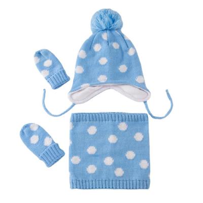 China Picture Warm Beanies Hat For Girl Boy Scarf Pompoms Winter Hats Knitted Hats Scarf Gloves 3 Piece Winter Hat Scarf Set For Child for sale