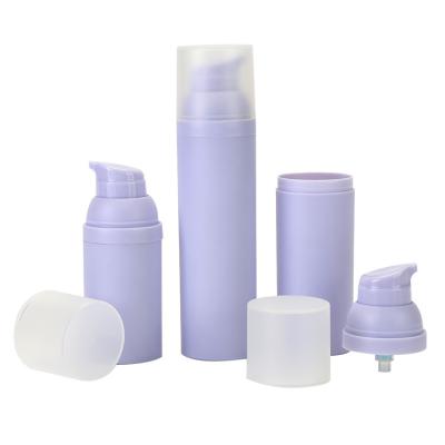 China Empty Plastic Upside Down Skin Care Bottle Purple Liquid Soap Face Cream Lotion Cosmetic Packaging Airless Pump Bottle for sale