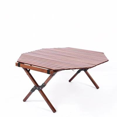 China Lightweight Foldable Fine Polished Waterproof Camping Table Octagonal Folding Wooden Roll Table for sale