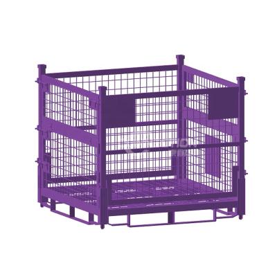 China Wire Mesh Stillage Metal Pallet Cage Folding Heavy Duty Folding Stacking Steel Storage Container for sale