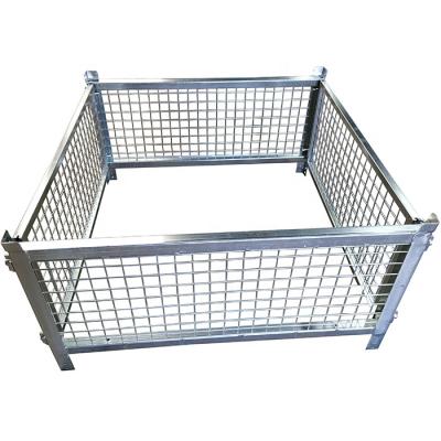 China WAREHOUSE Folding Stacking Warehouse Metal Powder Coating Steel Wire Storage Customized Durable Cage With Wooden Pallets for sale