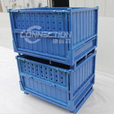 China Collapsible Powder Coated Stackable Metal Storage Pallet Box Container And Accept Customized for sale