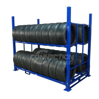 China Corrosion Protection Multilevel Durable Industrial Foldable Tire Pallet Stacking Rack for sale