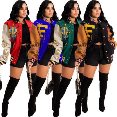 China Spring Breathable 2022 High Quality Women Cropped Letterman Jackets Long Sleeve Coats Leather Bomber Custom Baseball for sale