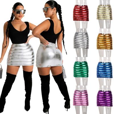 China Dry Cleaning 9 Color Y2k Fashion Shiny Silver Mini Metallic Puffer Skirt Club Skirt Pleated Short Bubble Skirt for sale