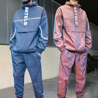 China Sellers Reversible Custom Polyester Stripes Reflective Tracksuit Men for sale