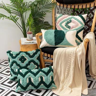 China Green Anti-pilling Cover Sofa Cushion Cover Geometric Tassels Pillow Decor Handmade Tufted Cover Green and Moroccan Cushion Pink for sale