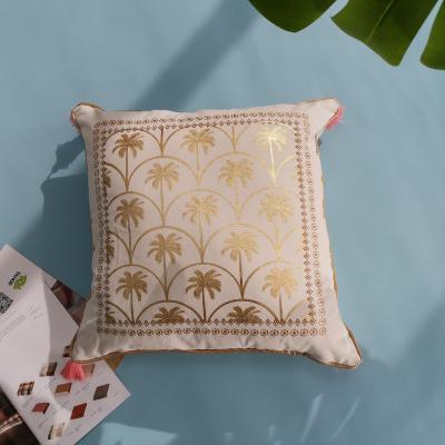 China Coconut Palm Cushion Cover Tropical Floral Print Nondisposable Outdoor Gilding Pillow Case for sale