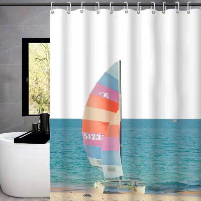 China Morden Style Natural Waterproof Bathroom Luxury Seaside Printed Seaside Decorative Shower Curtain for sale