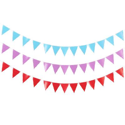 China White Dot Red Green Paper Triangle Eco-friendly Multi-Color Birthday Factory Baby Flag Pulling Festival Wedding Party Layout Banner for sale