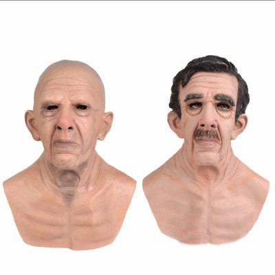 China 2021 Realistic Bald Halloween Old Man Latex Mask Beard Wig Horror Party Mask Eco-friendly Latex Mask for sale