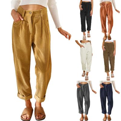 China Wholesale Women Corduroy Pants Women Factory Price Anti-wrinkle Amazon Tops Casual Straight Waisted Leg Pants High Loose Comfortable Pants With Pockets for sale