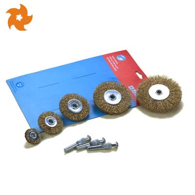 China 5pcs Coil Brush Wire Derusting Disc Cleaning Industrial Polishing Brass Pad Brush with 3 Screws for sale