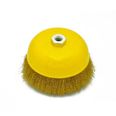 China Durable Brass Wire Wheel Polishing Sweep Brushes 12500 Rpm Copper Wire Cup Brush With Nut for sale