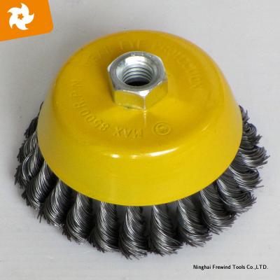 China POLISHING 8500 Multicolor Nylon Wire Crimped Knot Cup Brushes RPM Twisted Steel Wire Brush for sale