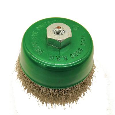 China 65-150mm Wire Polishing Cleaning Brushes 6500RPM Stainless Steel Industrial Wire Cup Polishing Brush for sale