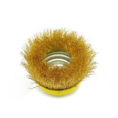 China 65-150mm OEM 65-150mm OEM Wire Grinder Brush Yellow Plastic Brass Wire Grinder Rotary Polishing Brush for sale