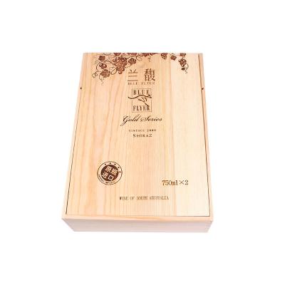 China Custom Recyclable Luxury Wooden Wooden Box Gift Box Natural Timber Wine Box With Sliding Lid And Rope Handle For Wine for sale