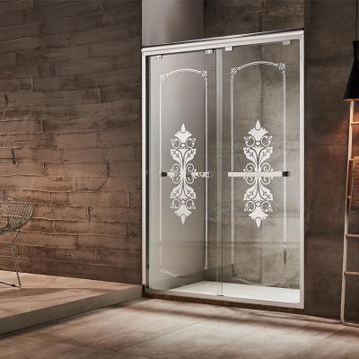 China New Design Frame Lined Shape Rose Pattern Shower Enclosure Cubicle Sliding Shower Door for sale