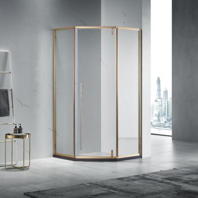 China 2021 New Design cabin tempered Polished Golden 304 Stainless Steel Frame Diamond Shape Shower Cubicle pivot Shower Enclosure en venta