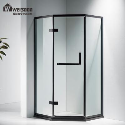 China Modern black frame diamond shape shower enclosures hinged open style shower room en venta