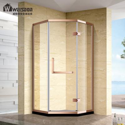 China Factory Price Waterproof 	Glass Shower Enclosure Hinge Shower Door Golden Shower Room en venta