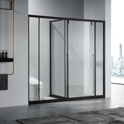 China China Suppliers T Shape 4 Panel SlidingBlack Frame Bathroom  8mm Tempered Glass Shower Room for sale