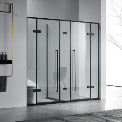 China T Shape Hinged 304 Stainless Steel Black Frame Bathroom  8mm Tempered Glass Bathroom Shower Room for sale